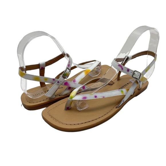 Lucky Brand | Bylee White Faux Leather Color Detail Thong Flat Sandals - Picture 2 of 10